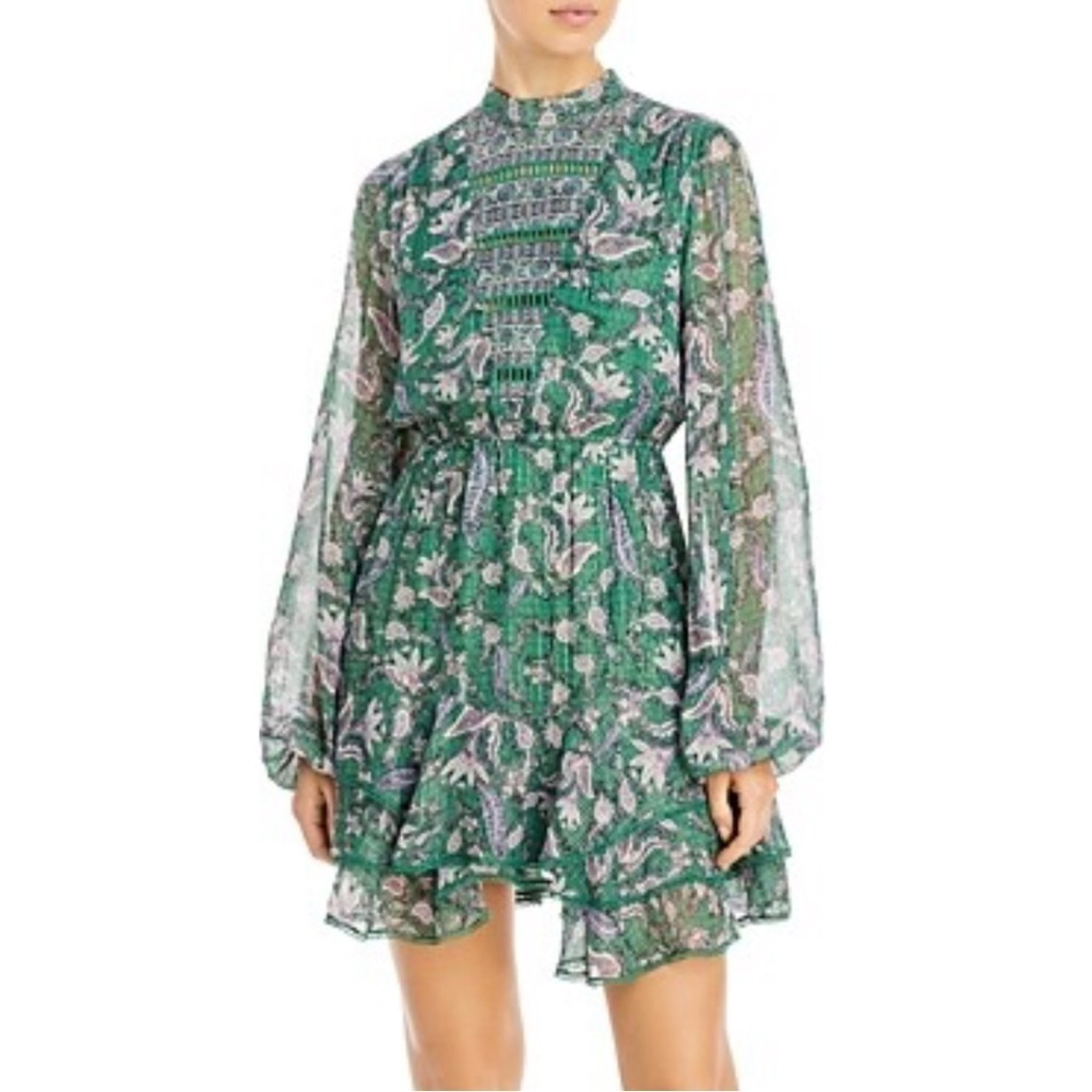 New Hemant And Nandita Metallic Stripe Print Chiffon Dress